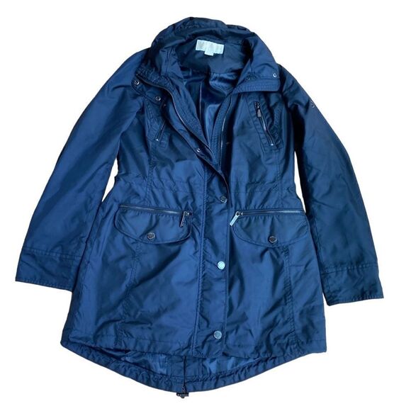 Michael Kors Rain Utility Jacket Coat Hooded Size XS Navy - Picture 3 of 10